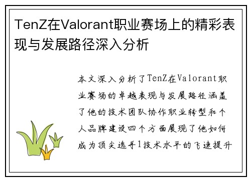 TenZ在Valorant职业赛场上的精彩表现与发展路径深入分析