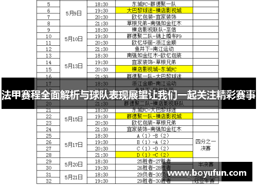 法甲赛程全面解析与球队表现展望让我们一起关注精彩赛事